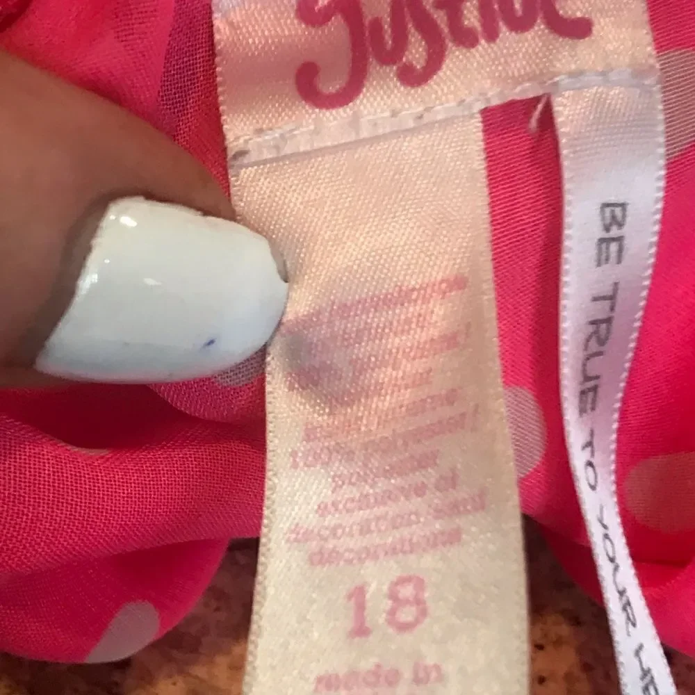 Justice size 18 pink with white polkadot blouse